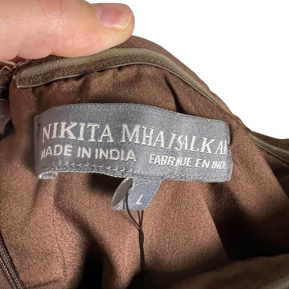 Anthropologie Nikita Mhaisalkar Off-The-Shoulder Bubble Brown Mini Dress Size L - Picture 7 of 14